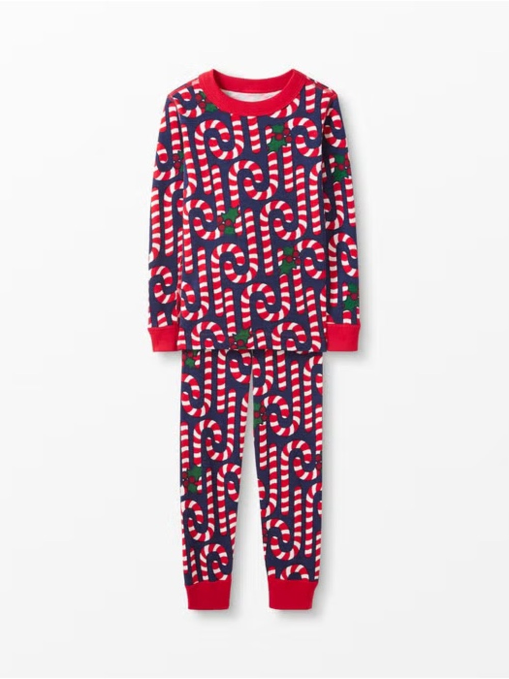 Hanna Andersson Red Navy Candy Cane Print Pajama Set